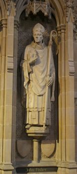 Statue at Rochester Cathedral. Photograph by Tommy Heyne. Fisher was Bishop of Rochester. He was beheaded just 2 weeks before Thomas More's beheading. Bishop John Fisher