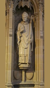 Statue at Rochester Cathedral. Photograph by Tommy Heyne. Fisher was Bishop of Rochester. He was beheaded just 2 weeks before Thomas More's beheading. Bishop John Fisher