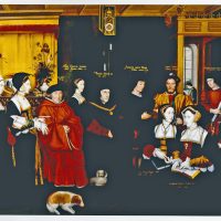 By Hans Holbein the Younger, Rowland Lockey © The National Trust Photographic Library. Hangs at Nostell Priory. From left to right: Elizabeth, Margaret Giggs (adopted daughter), Judge John More, Anne Cresacre (ward), Sir Thomas, John, Henry Patenson (the family "fool"), Cecily, Margaret, John Harris (More's secretary), and Lady Alice. lockey-TM-and-family