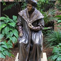 Life-sized bronze statue by Louis Lamen,
Speaker's Garden, New South Wales Parliament House, Australia. Sculptor's comments: "Mindful of the intended location, my idea was to portray Thomas More as if he had taken a moment to pause and think about the gravity of his situation, not yet having decided between duty to his King and his higher Conscience." St. Thomas More, 2006